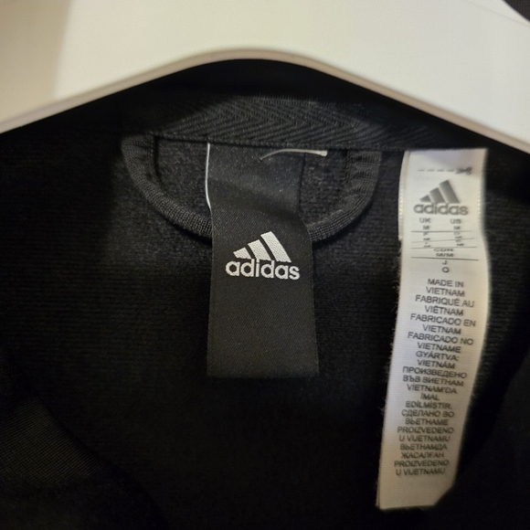 ADIDAS Black Tack Jacket Unisex Zipup White 3 Stripe Longsleeves Size Medium - Picture 8 of 16